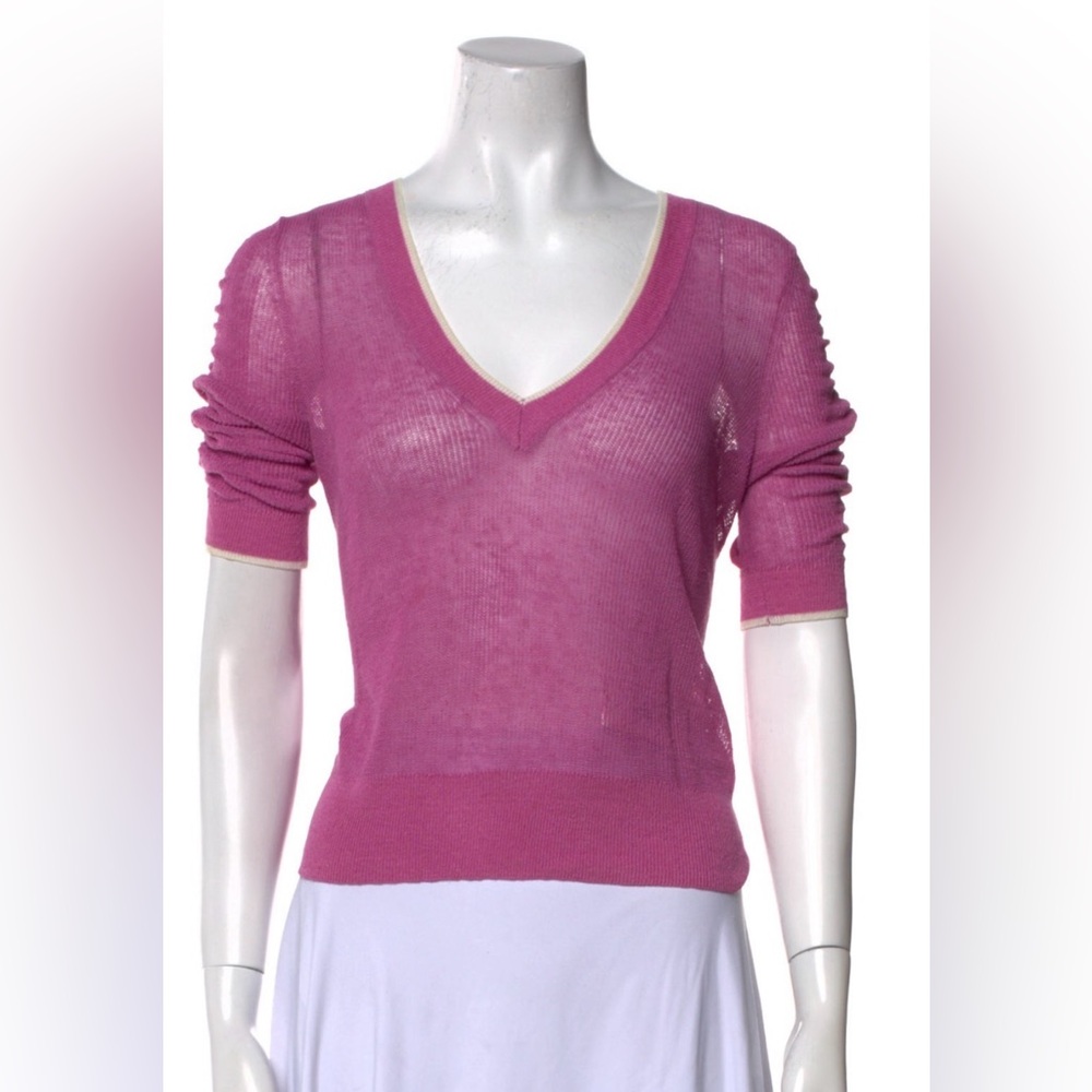 Veronica Beard Fuchsia V-Neck Sweater